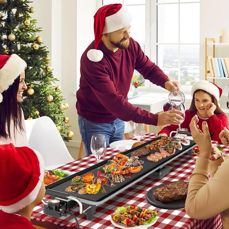 SIMOE 39.5" Griddle Electric Teppanyaki Grill, Indoor/Outdoor Nonstick Extra Large BBQ Grill w/Adjustable Temperature, 2 Nonstick Surfaces, Drip Tray, Long Countertop Griddle for Party, Home, Camping - Image 2